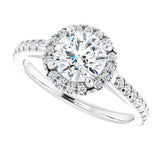French-set halo ring with 3CT pear center in gold variant--Round variant--1CT variant--14K-white-gold