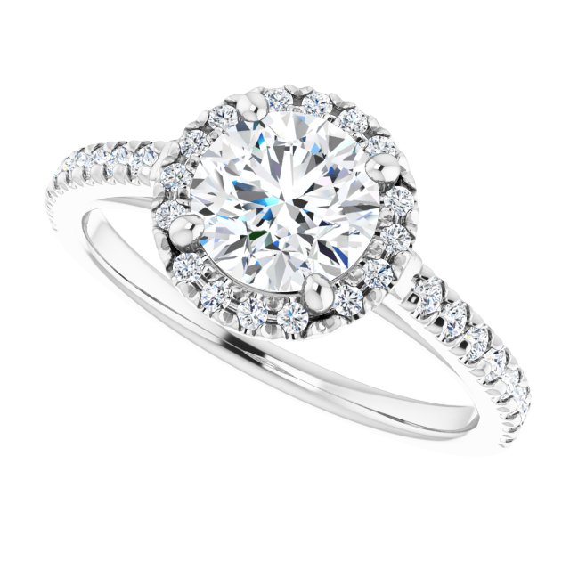French-set halo ring with 3CT pear center in gold variant--Round variant--1CT variant--14K-white-gold