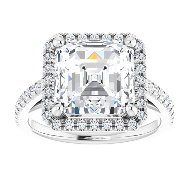 14K white gold 4CT Asscher Diamond French-Set Engagement Ring variant--Cushion variant--1CT variant--14K-white-gold