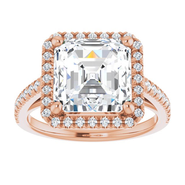 14K rose gold 4CT Asscher Diamond French-Set Engagement Ring variant--Cushion variant--1CT variant--14K-rose-gold