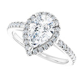 French-set halo ring with pear-cut center in gold variant--Pear variant--2CT variant--14K-white-gold