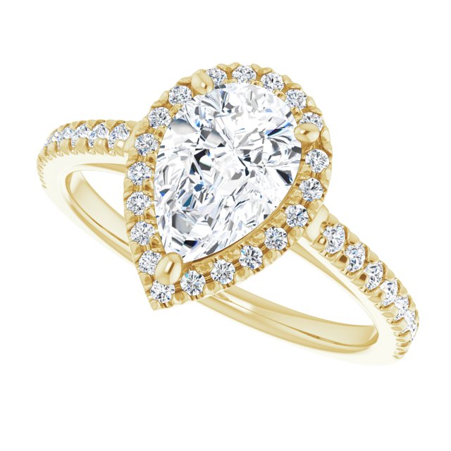 French-set halo ring pear center alternate view variant--Pear variant--2CT variant--14K-yellow-gold