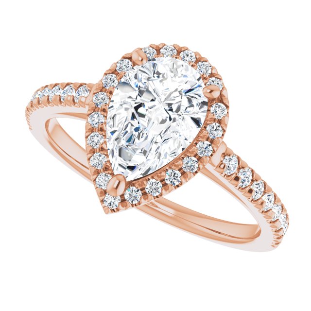 French-set halo ring pear center side angle variant--Pear variant--2CT variant--14K-rose-gold