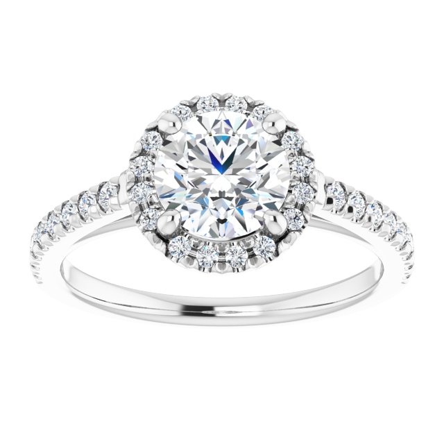 14K white gold 1CT Round Diamond French-Set Engagement Ring variant--Round variant--2CT variant--14K-white-gold