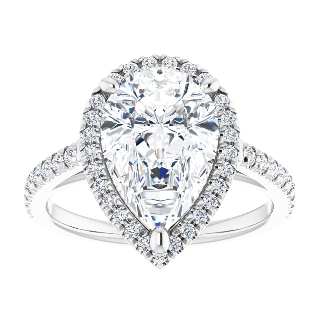 14K white gold 3CT Pear Diamond French-Set Engagement Ring variant--Round variant--1CT variant--14K-white-gold