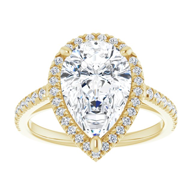 14K yellow gold 3CT Pear Diamond French-Set Engagement Ring variant--Round variant--1CT variant--14K-yellow-gold