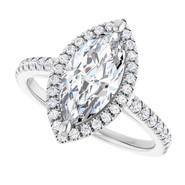 French-set halo ring with marquise-cut center in gold variant--Marquise variant--2CT variant--14K-white-gold