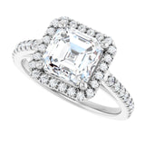 French-set halo ring with asscher-cut center in gold variant--Asscher variant--2CT variant--14K-white-gold
