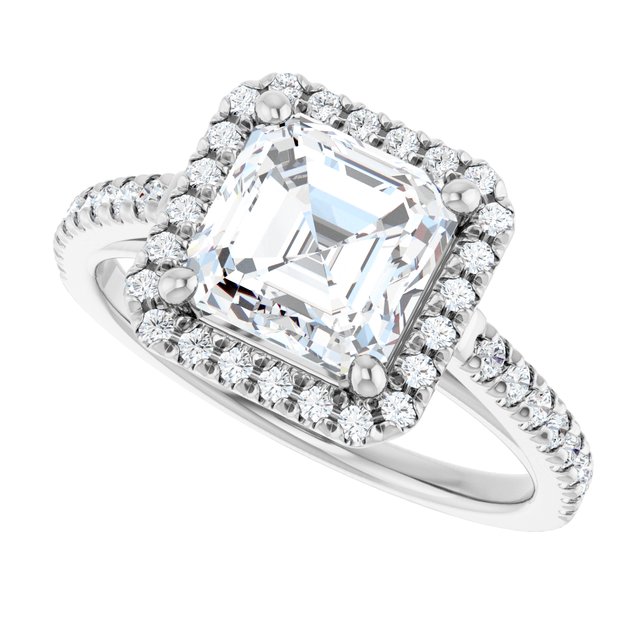 French-set halo ring with asscher-cut center in gold variant--Asscher variant--2CT variant--14K-white-gold