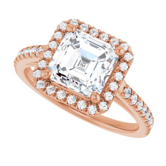 French-set halo ring asscher center side angle variant--Asscher variant--2CT variant--14K-rose-gold