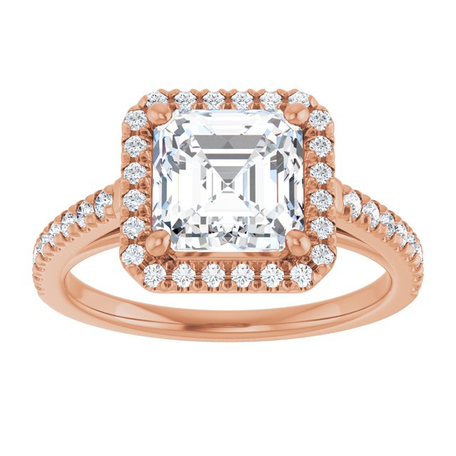 14K rose gold 2CT Asscher Diamond French-Set Engagement Ring variant--Asscher variant--3CT variant--14K-rose-gold