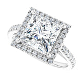 French-set halo ring with 4CT square center, statement view variant--Square variant--3CT variant--14K-white-gold