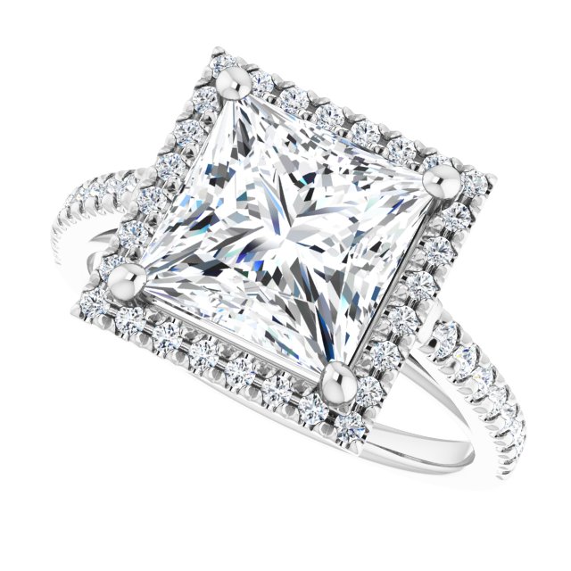 French-set halo ring with 4CT square center, statement view variant--Square variant--3CT variant--14K-white-gold