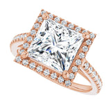 French-set halo ring 4CT square side profile variant--Square variant--3CT variant--14K-rose-gold