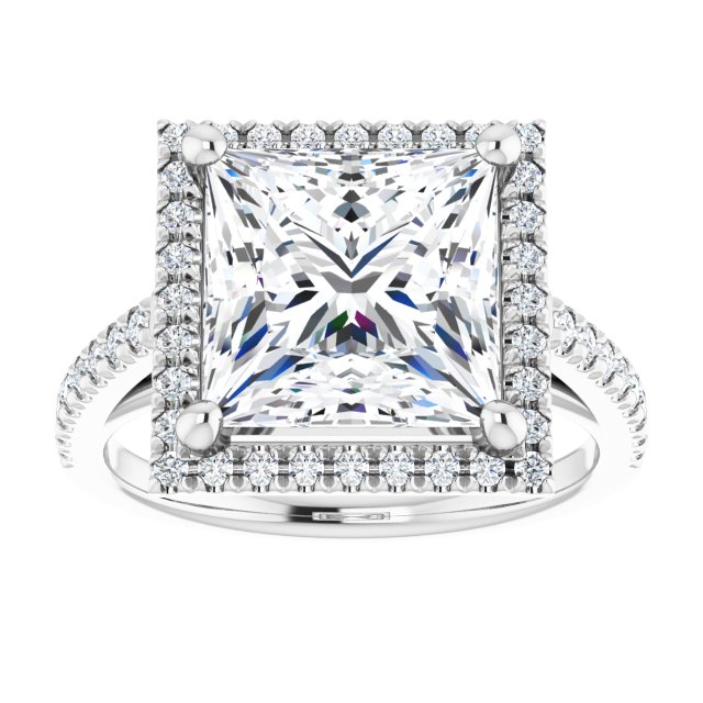 14K white gold 4CT Square Diamond French-Set Engagement Ring variant--Square variant--3CT variant--14K-white-gold
