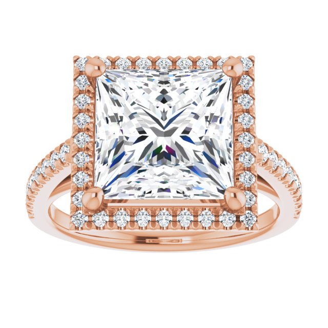 14K rose gold 4CT Square Diamond French-Set Engagement Ring variant--Square variant--3CT variant--14K-rose-gold