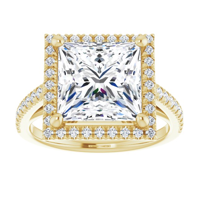 14K yellow gold 4CT Square Diamond French-Set Engagement Ring variant--Square variant--3CT variant--14K-yellow-gold