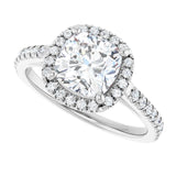 French-set halo ring with cushion-cut center in gold variant--Cushion variant--2CT variant--14K-white-gold