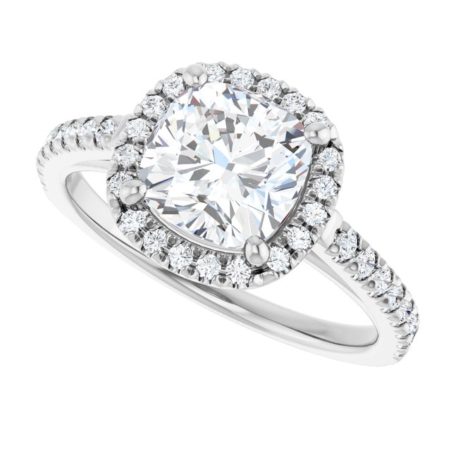 French-set halo ring with cushion-cut center in gold variant--Cushion variant--2CT variant--14K-white-gold