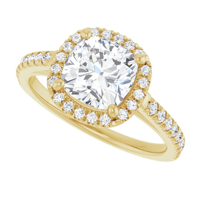 French-set halo ring cushion center alternate view variant--Cushion variant--2CT variant--14K-yellow-gold