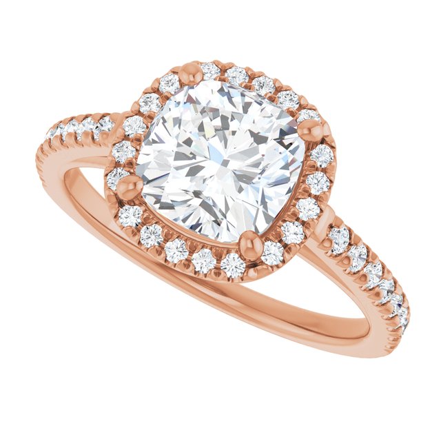 French-set halo ring cushion center side angle variant--Cushion variant--2CT variant--14K-rose-gold