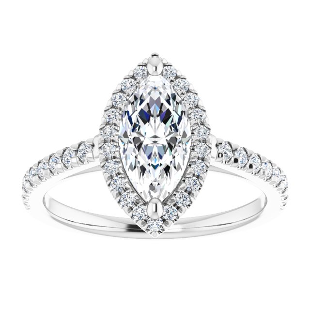 14K white gold 1CT Marquise Diamond French-Set Engagement Ring variant--Marquise variant--2CT variant--14K-white-gold