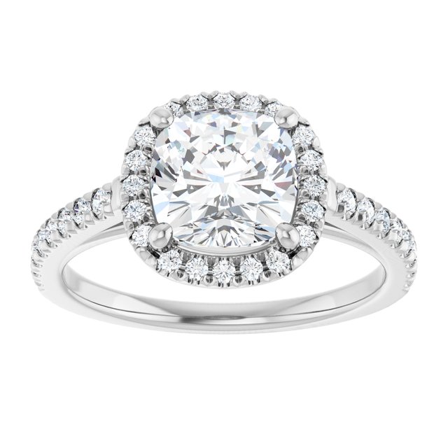 14K white gold 2CT Cushion Diamond French-Set Engagement Ring variant--Cushion variant--3CT variant--14K-white-gold