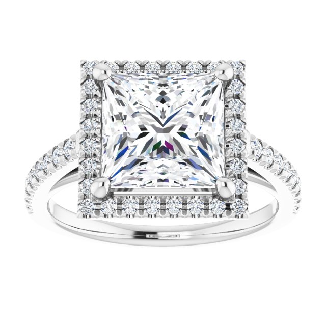 14K white gold 3CT Square Diamond French-Set Engagement Ring variant--Square variant--2CT variant--14K-white-gold