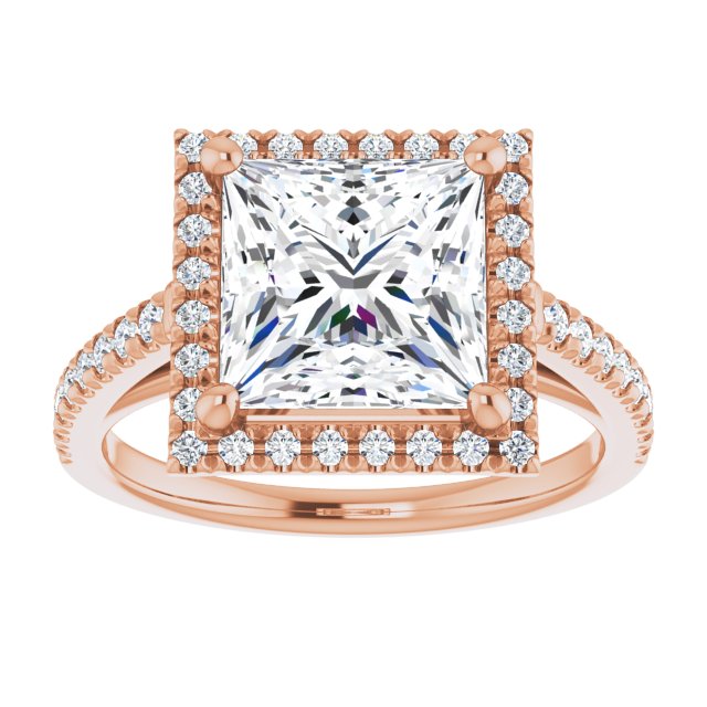 14K rose gold 3CT Square Diamond French-Set Engagement Ring variant--Square variant--2CT variant--14K-rose-gold