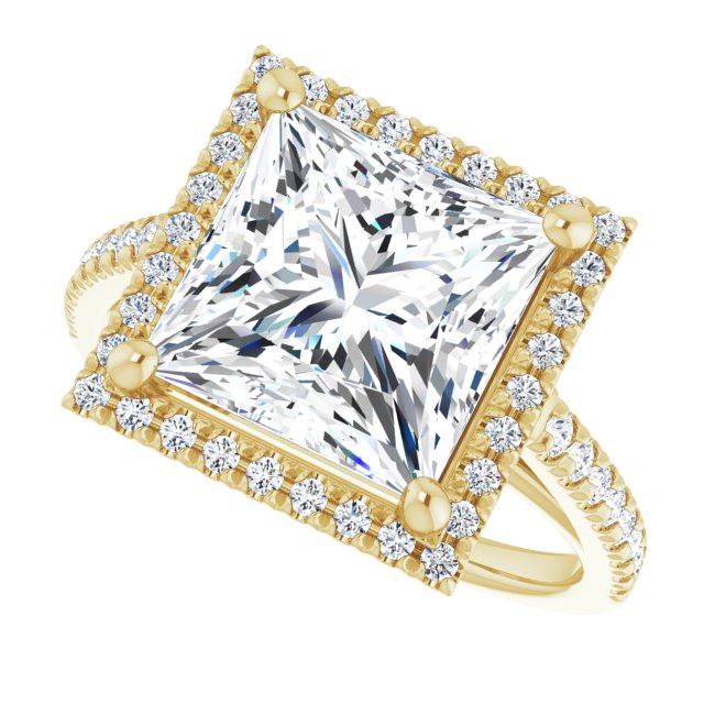French-set halo ring empty setting alternate angle showing groove detail variant--Square variant--4CT variant--14K-yellow-gold