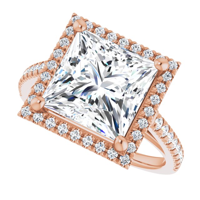 French-set halo ring empty setting side view showing halo profile variant--Square variant--4CT variant--14K-rose-gold