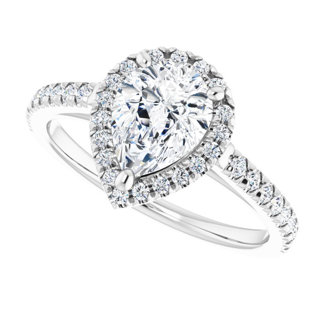 French-set halo ring with 3CT oval center in gold variant--Pear variant--1CT variant--14K-white-gold