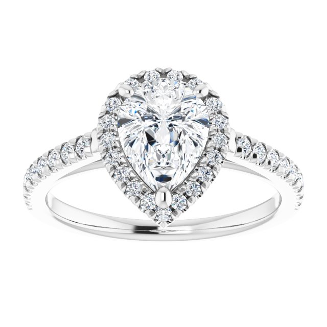 14K white gold 1CT Pear Diamond French-Set Engagement Ring variant--Pear variant--2CT variant--14K-white-gold