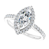 French-set halo ring with 4CT cushion center variant--Marquise variant--1CT variant--14K-white-gold
