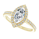 French-set halo ring 4CT cushion alternate perspective variant--Marquise variant--1CT variant--14K-yellow-gold