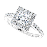 French-set halo ring with square-cut center in gold variant--Square variant--1CT variant--14K-white-gold