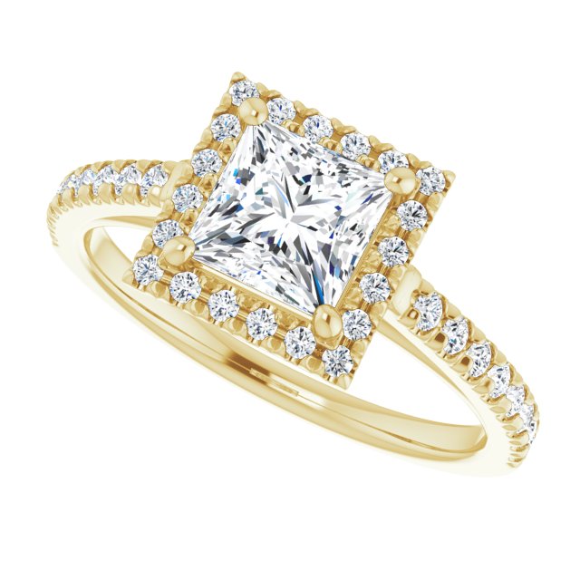French-set halo ring square center alternate view variant--Square variant--1CT variant--14K-yellow-gold