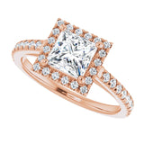French-set halo ring square center side angle variant--Square variant--1CT variant--14K-rose-gold