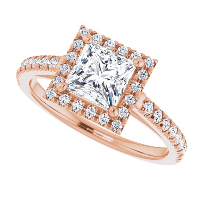 French-set halo ring square center side angle variant--Square variant--1CT variant--14K-rose-gold