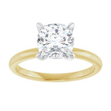 14K yellow/white gold 2CT Cushion Claw-Prong Diamond Solitaire Engagement Ring/white-gold/white-gold variant--Cushion variant--3CT variant--14K-yellow/white-gold
