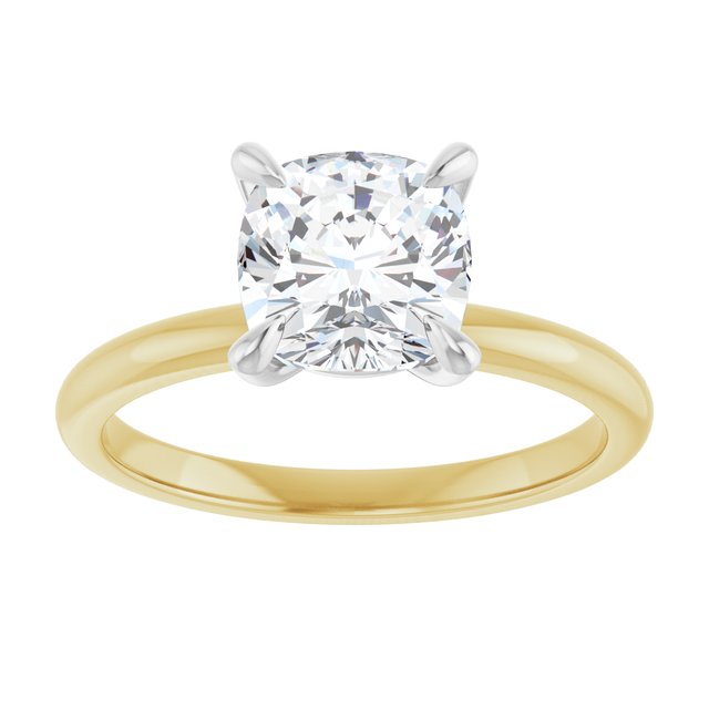 14K yellow/white gold 2CT Cushion Claw-Prong Diamond Solitaire Engagement Ring/white-gold/white-gold variant--Cushion variant--3CT variant--14K-yellow/white-gold