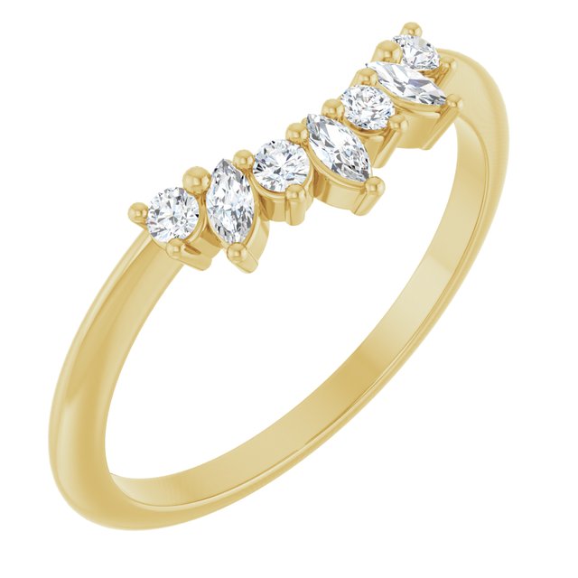 Curved diamond band in 14K yellow gold with marquise and round diamonds variant--14K-yellow-gold variant--Diamond-Lab variant--Diamond-Nat