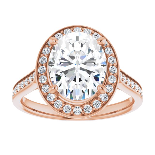 14K rose gold 3CT Oval Diamond Halo Engagement Ring variant--Oval variant--3CT variant--14K-rose-gold