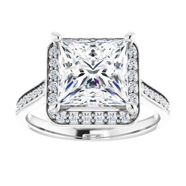 14K white gold 3CT Square Diamond Halo Engagement Ring variant--Square variant--2CT variant--14K-yellow-gold