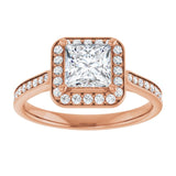 14K rose gold 1CT Square Diamond Halo Engagement Ring variant--Square variant--1CT variant--14K-white-gold