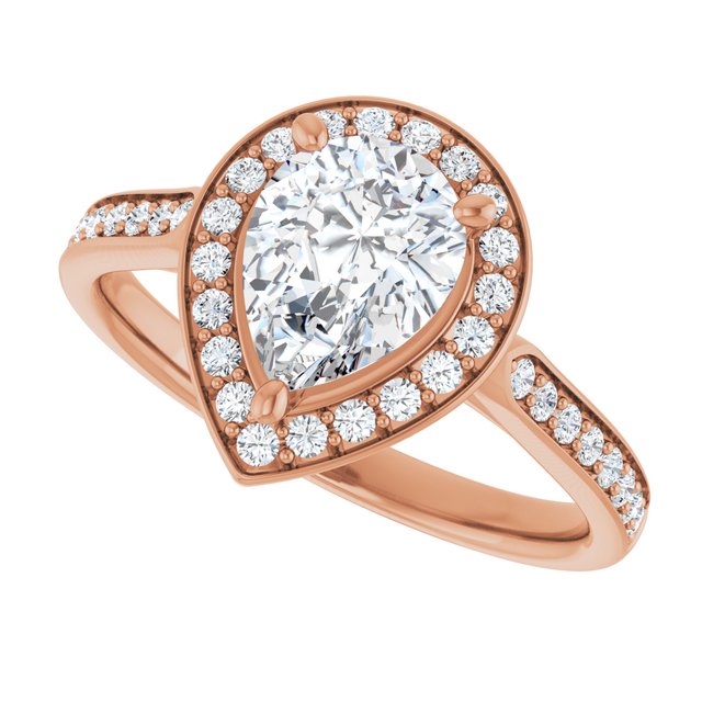 Diamond halo engagement ring setting in 14K rose gold variant--Pear variant--2CT variant--14K-rose-gold