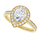 Diamond halo engagement ring setting in 14K yellow gold variant--Pear variant--2CT variant--14K-yellow-gold