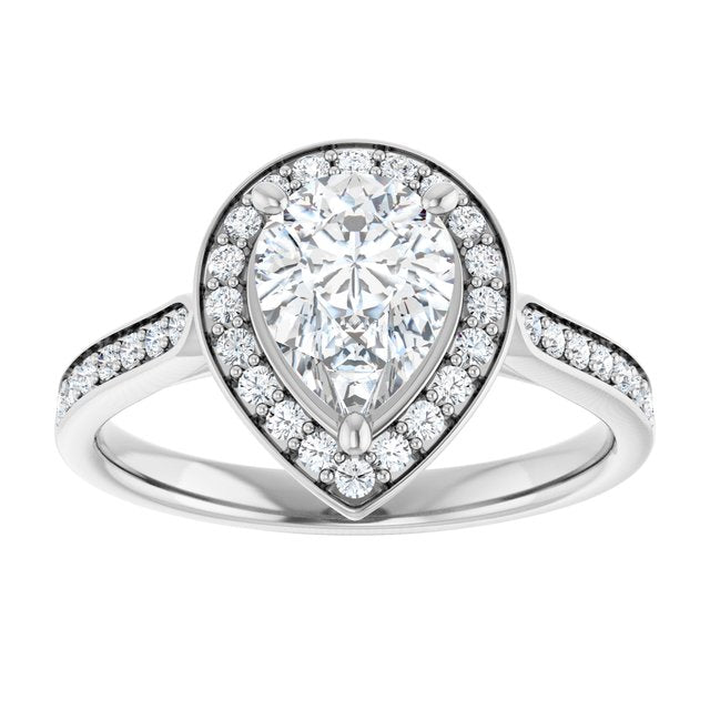 14K white gold 2CT Pear Diamond Halo Engagement Ring variant--Pear variant--2CT variant--14K-rose-gold
