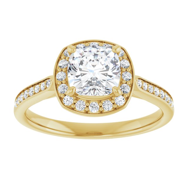 14K yellow gold 1 CT Cushion Diamond Halo Engagement Ring     