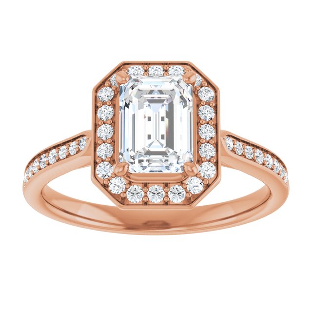 14K rose gold 1CT Emerald Diamond Halo Engagement Ring variant--Emerald variant--2CT variant--14K-yellow-gold